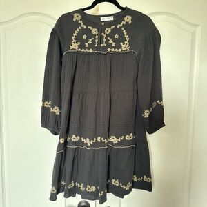 Zara Kids Dress in Charcoal with Cream Embroidery